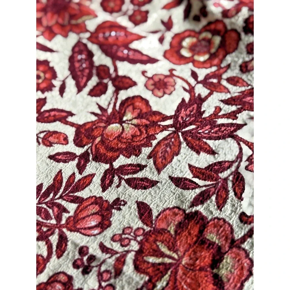 1950 60s VTG House N Home Barkcloth Fabric 3.65 Yds Red Floral Cottagecore Decor